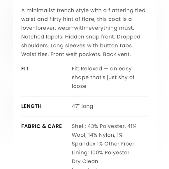 Loft Modern Tie Waist Trench Coat in black wool blend - Picture 4 of 6